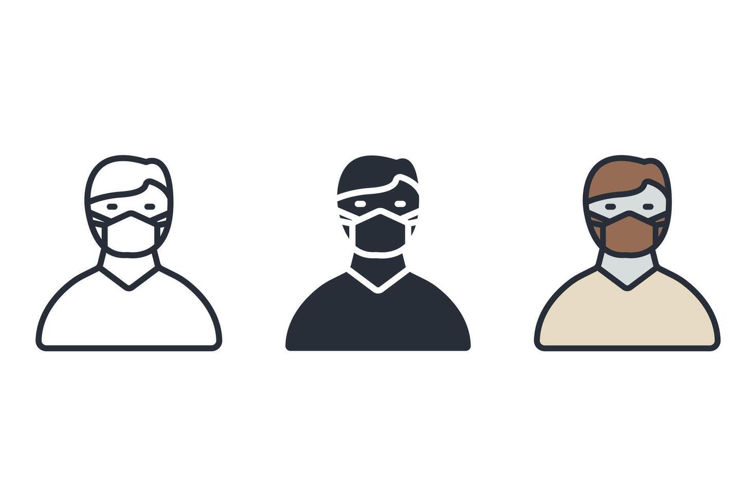 wearing mask Thin set color icons man vector