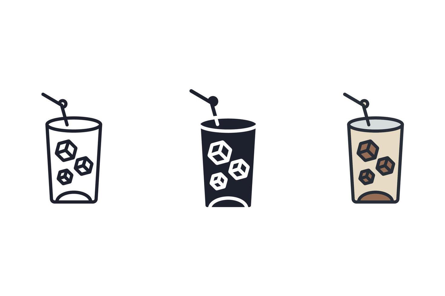 ice drink Thin set color icons vector