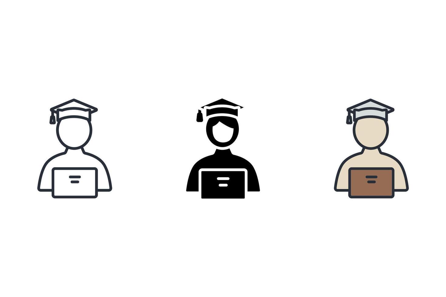 online student Thin set color icons style vector