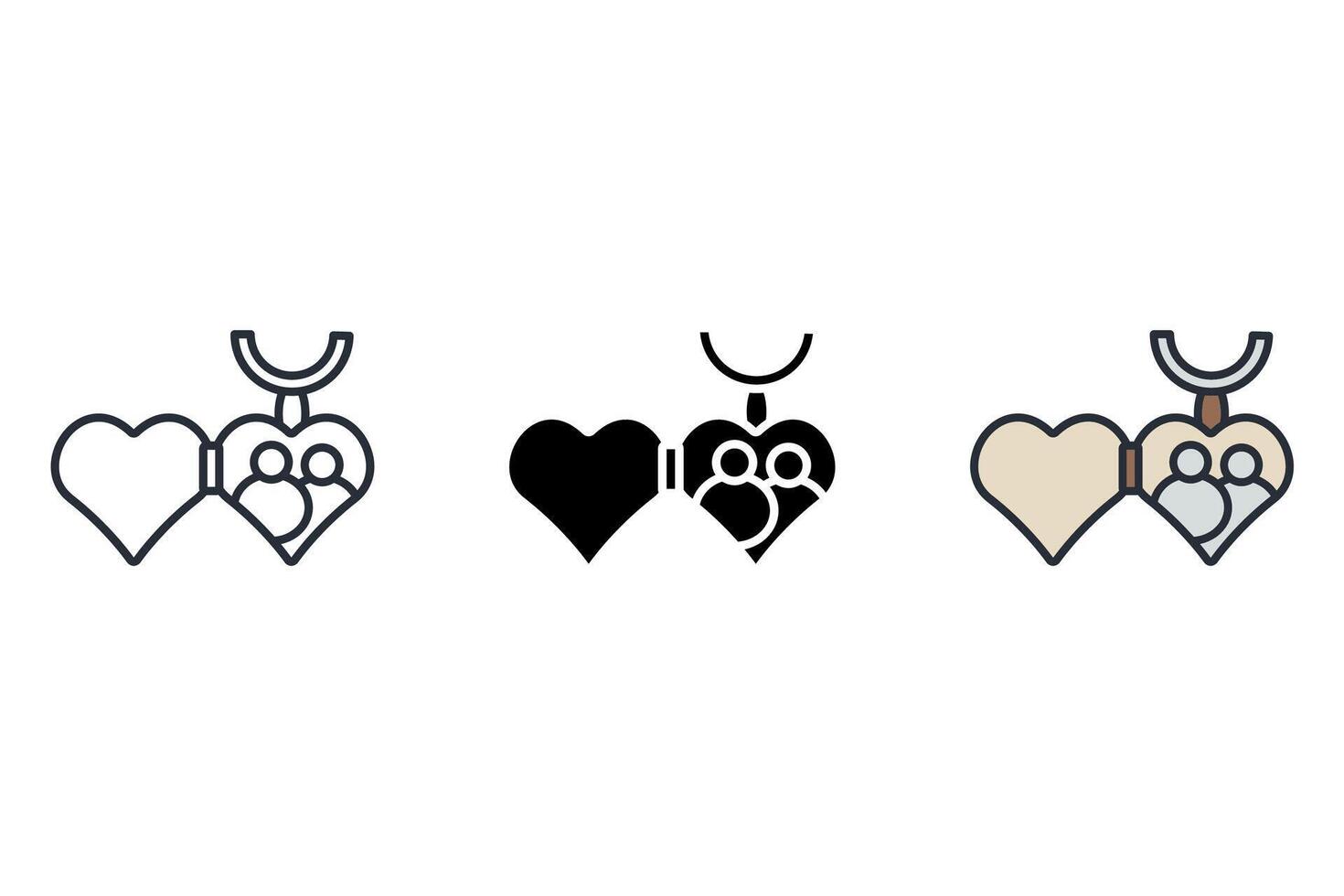 locket Thin set color icons vector