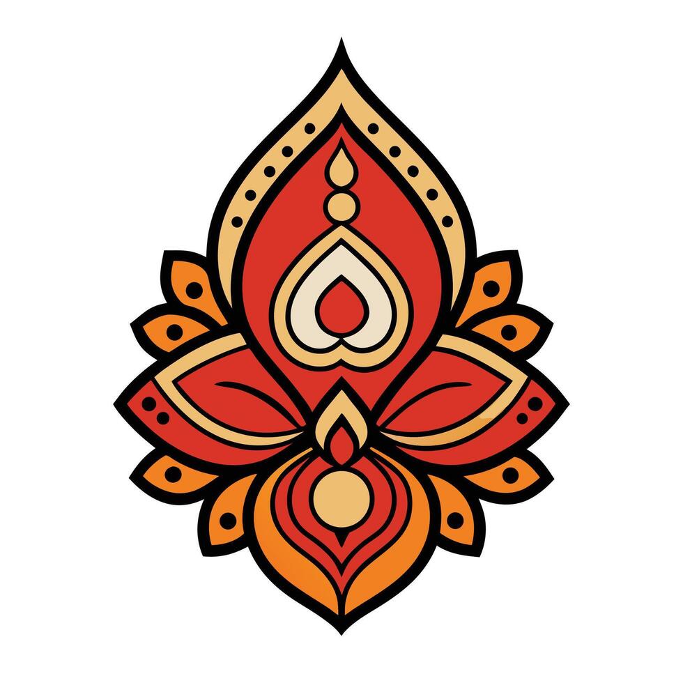 a red and orange flower with a leaf design vector
