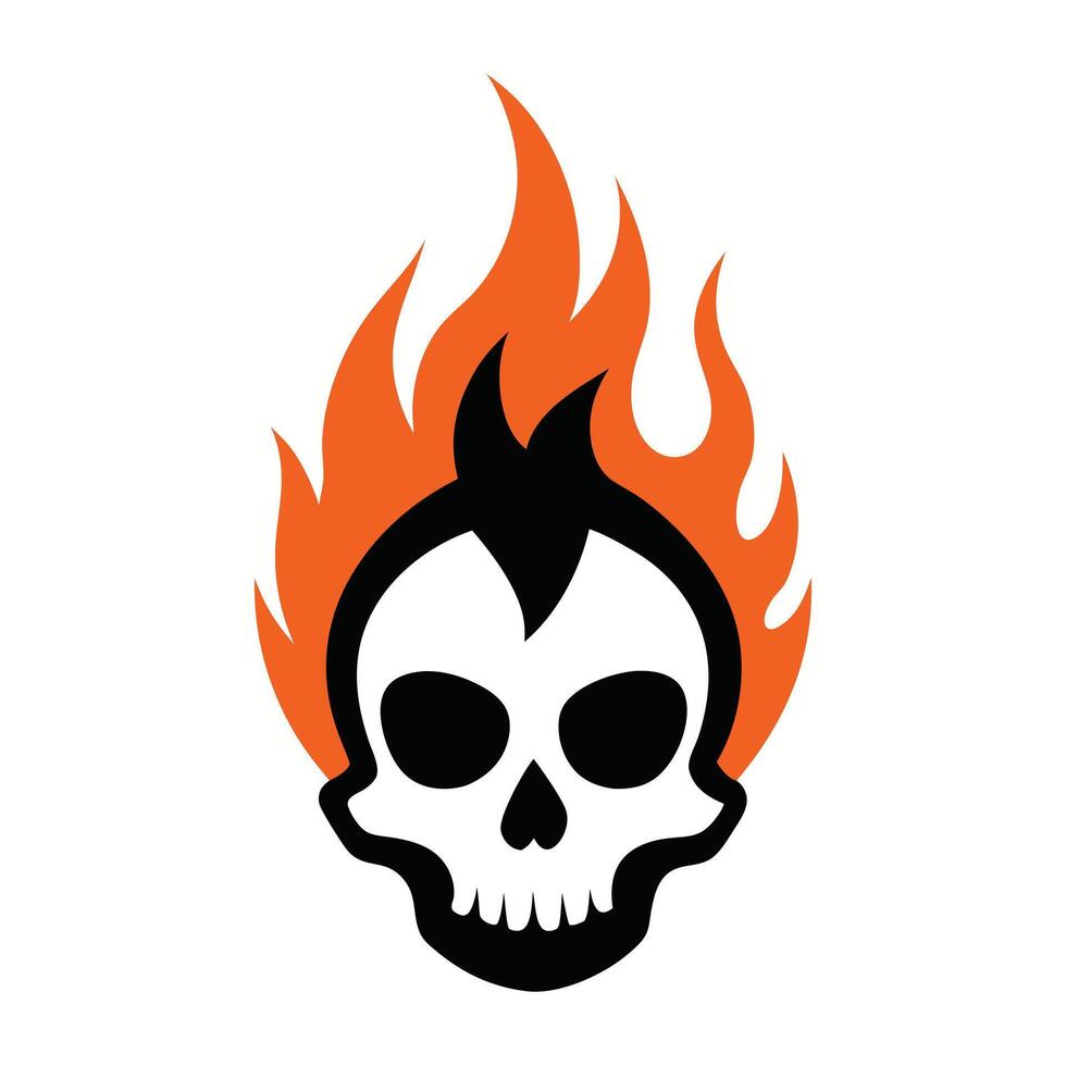a skull with flames on it is shown in this logo vector
