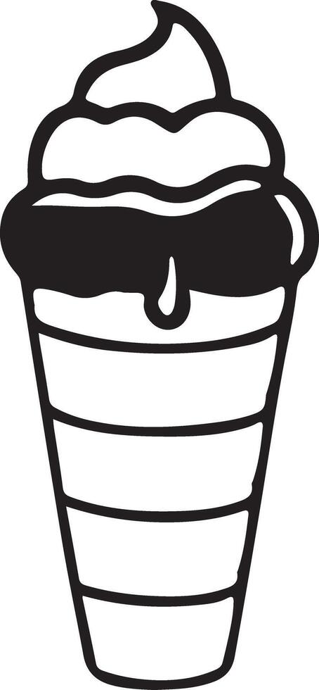Cool Summer Ice Cream Drink. Whimsical Black and White Line Art Illustration. vector