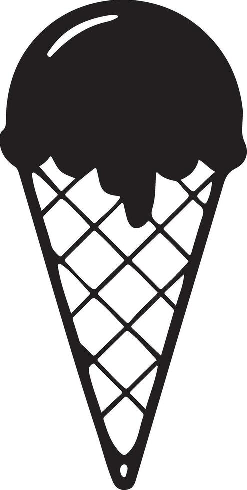 Bold Black Ice Cream Cone Silhouette. Simple, Summery, Sweet Treat Graphic Design Element vector