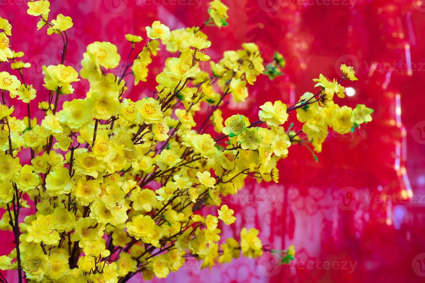 decoration and yellow flowers for Tet Lunar New Year photo