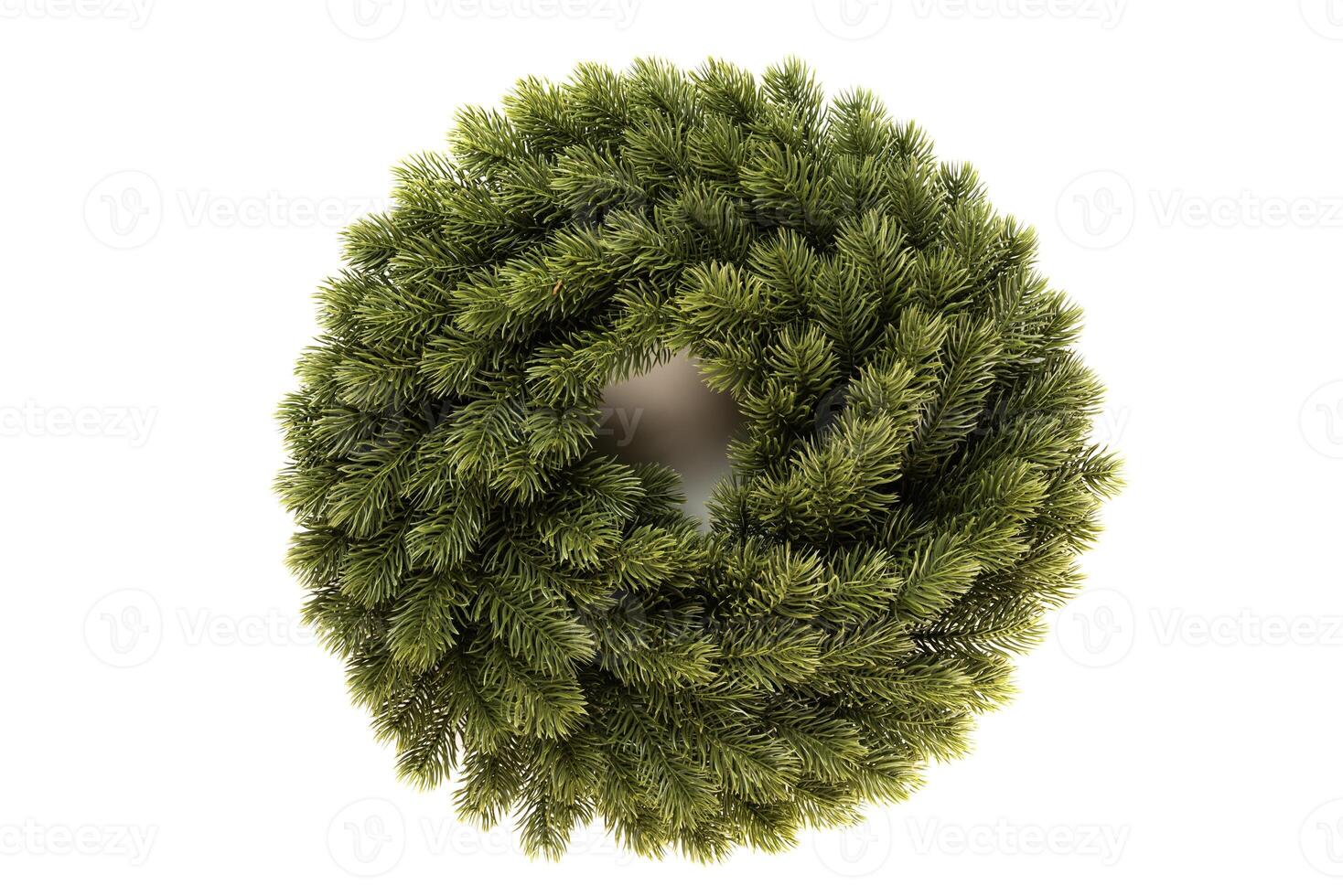 Christmas wreath made of the artificial spruce branches for home decoration, on a white background photo