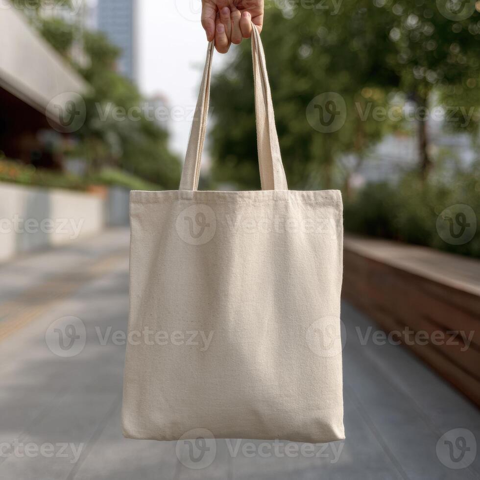A person holding a tote bag mockup photo
