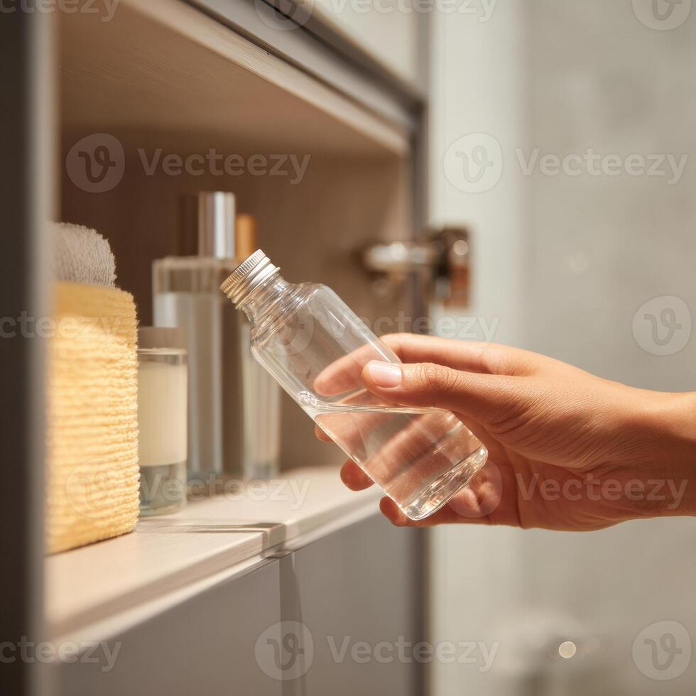 A person is holding a bottle of hand sanitizer photo
