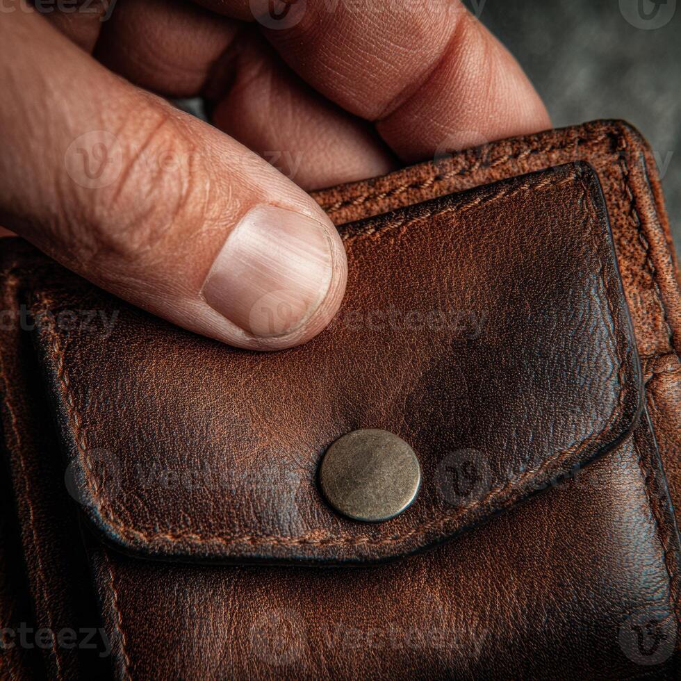 A person holding a brown leather wallet photo
