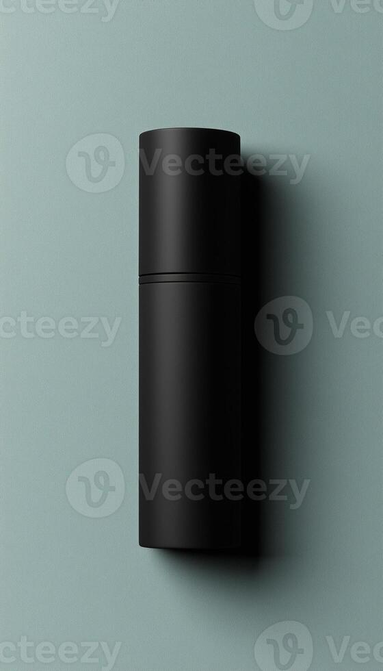 Blank black matte tube container skincare or perfum spray for men, vertical story background photo
