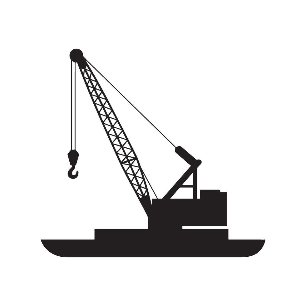 Silhouette of a Crane Barge Vessel Illustrating Industrial Maritime Operations for Cargo Handling and Infrastructure Construction Projects on the Water vector