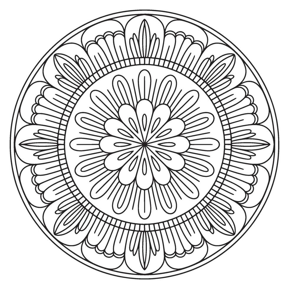 Elegant Circular Mandala Design Featuring Intricate Floral and Geometric Elements in a Symmetrical Composition Ideal for Coloring Pages vector