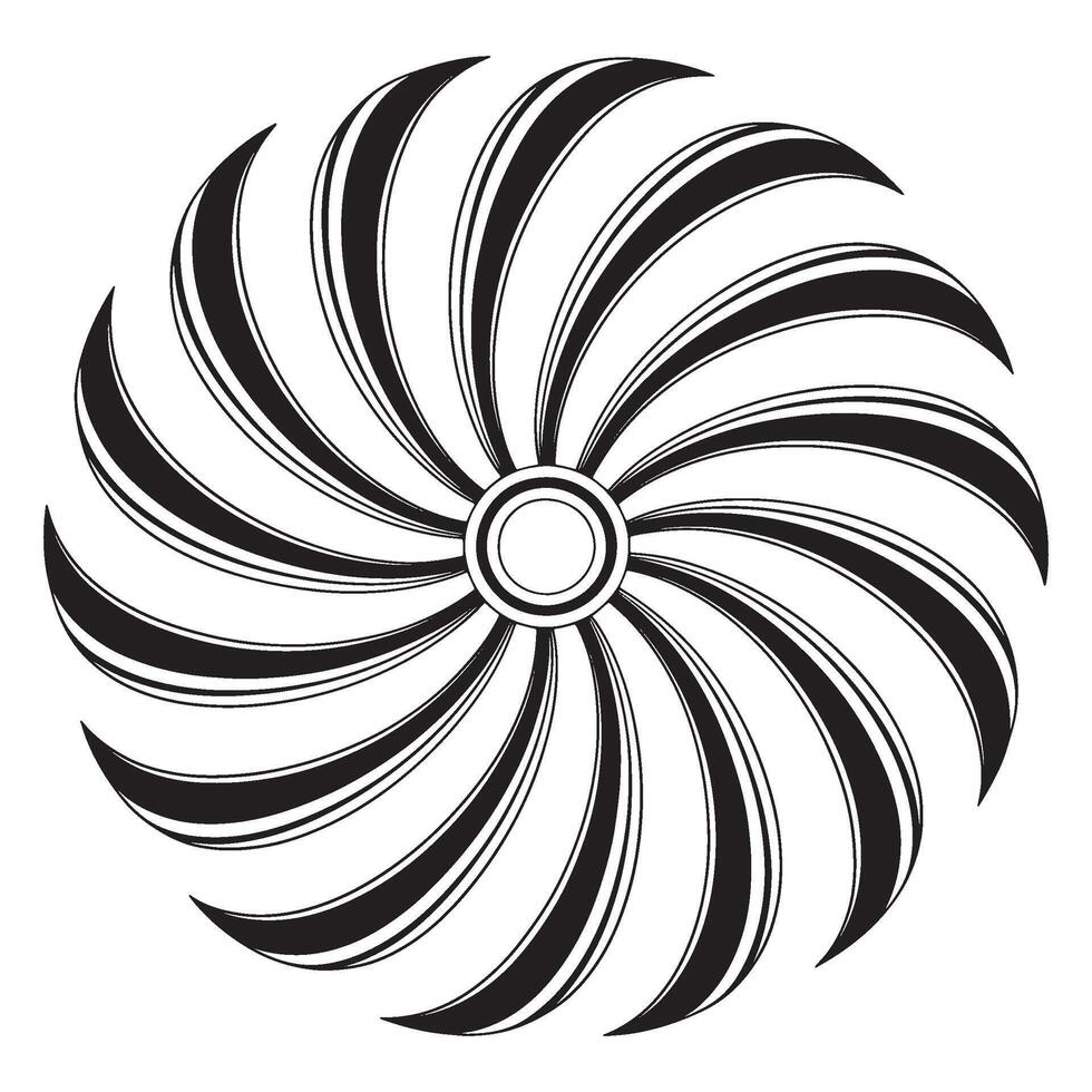 Circular Design of Swirling Black Shapes Creates a Dynamic and Visually Striking Abstract Composition with Radial Symmetry vector