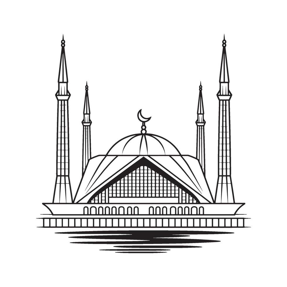 Symmetry and Graceful Lines Iconic Mosque with Minarets and Crescent Symbolizing Islamic Architecture and Faith vector