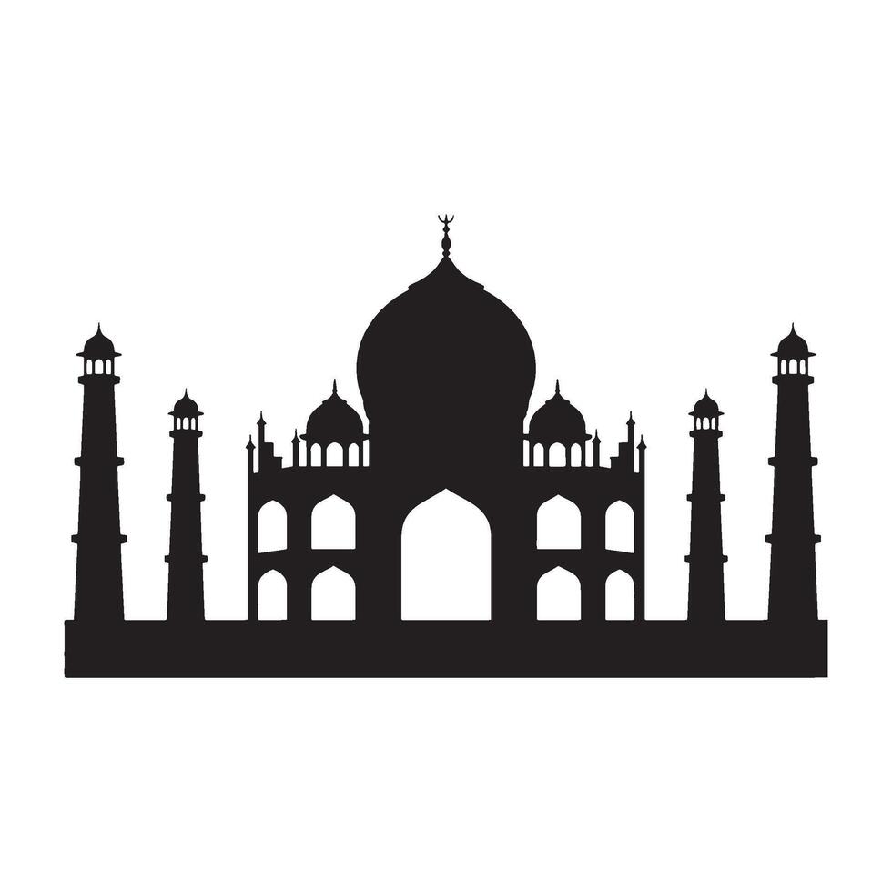 Majestic Silhouette of the Taj Mahal A Timeless Symbol of Love and Architectural Grandeur Against a Pristine White Backdrop vector