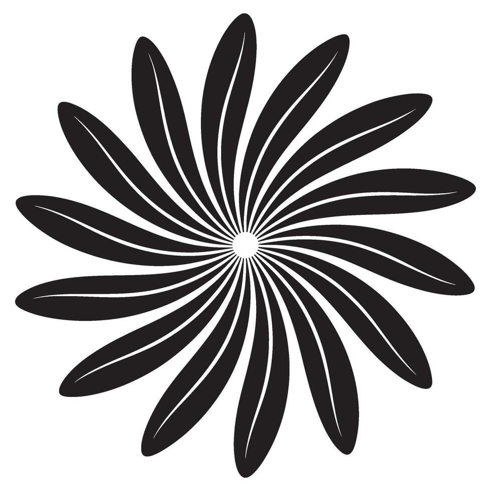 Whimsical Black and White Floral Design Radiant Spiraling Petals Evoking Nature Modern Art Minimalist Aesthetic Striking Visual Graphic Element vector