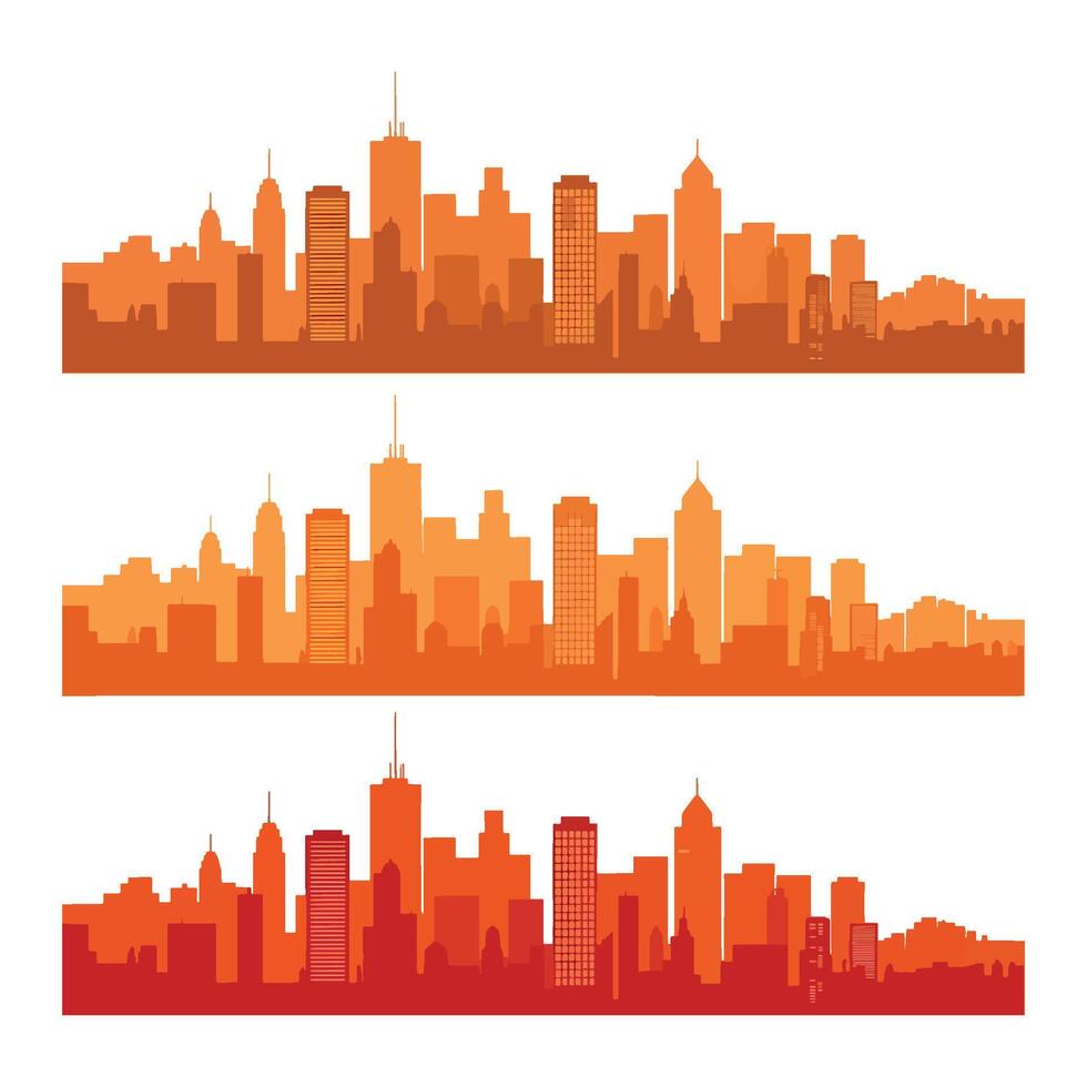 Urban Skyline Silhouette in Varying Tones A Vibrant Cityscape Depiction with a Dynamic Color Palette and Artistic Design vector