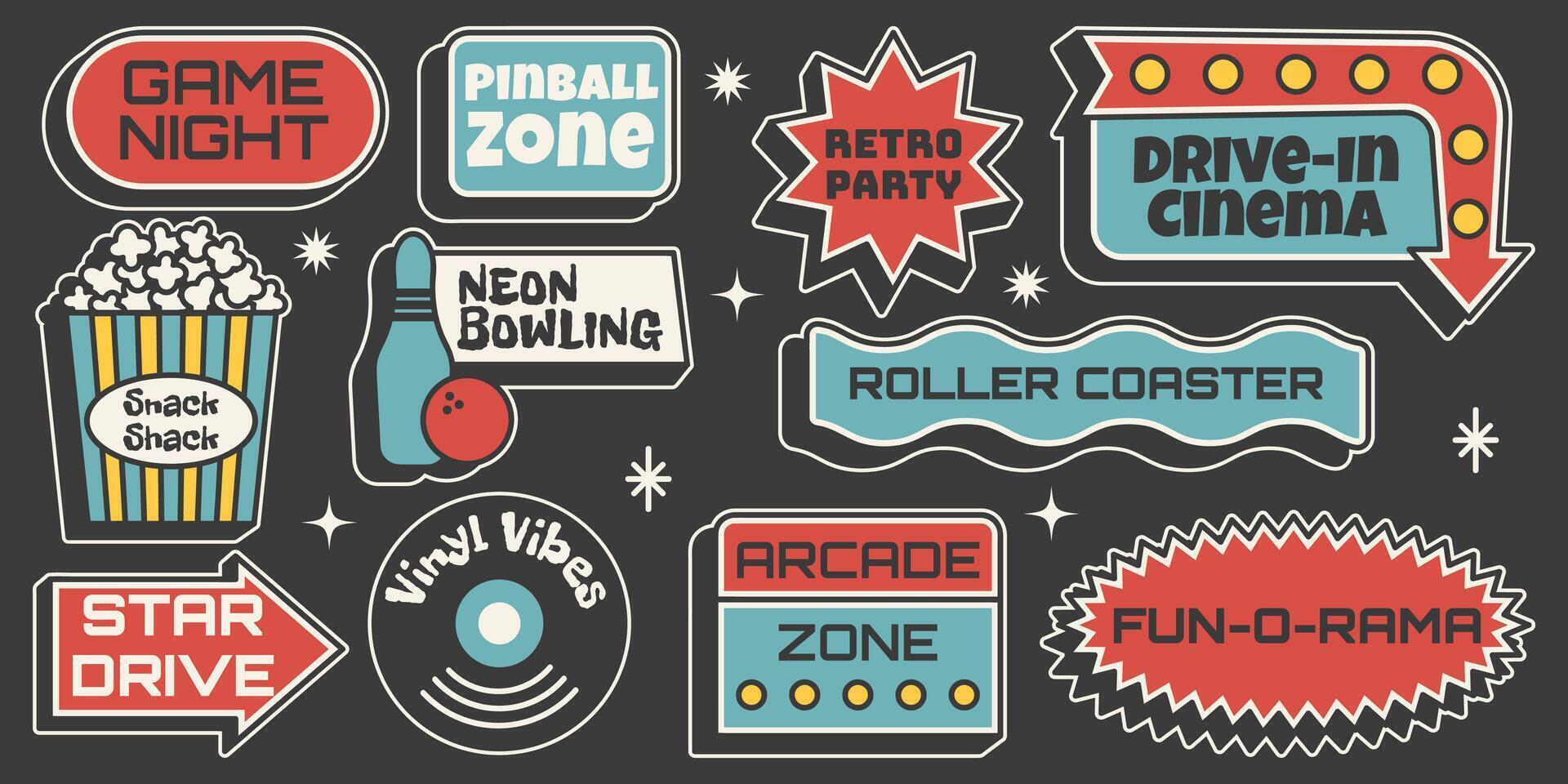 Colorful retro activity signs and decorations vector
