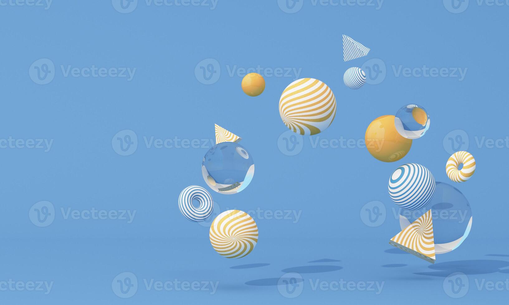 Colorful floating abstract shapes on blue background, minimal and modern for product or branding visuals. 3d rendering. photo