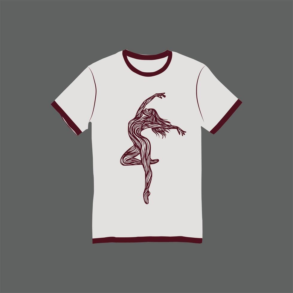 TShirt with a Unique Artistic Design Featuring a Dancer Formed from Organic Lines and Flowing Hair vector