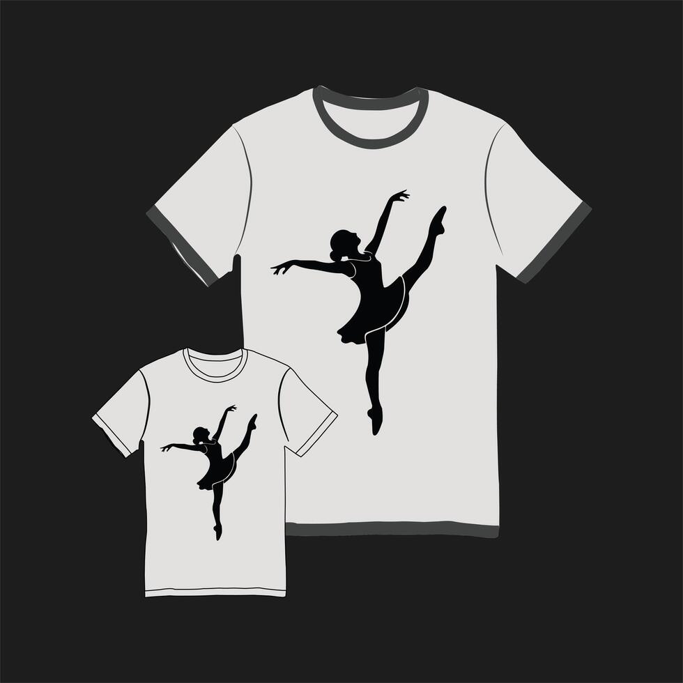 Elegant TShirt Designs Featuring a Ballerina Silhouette for Mother and Daughter Matching Apparel Ideas vector