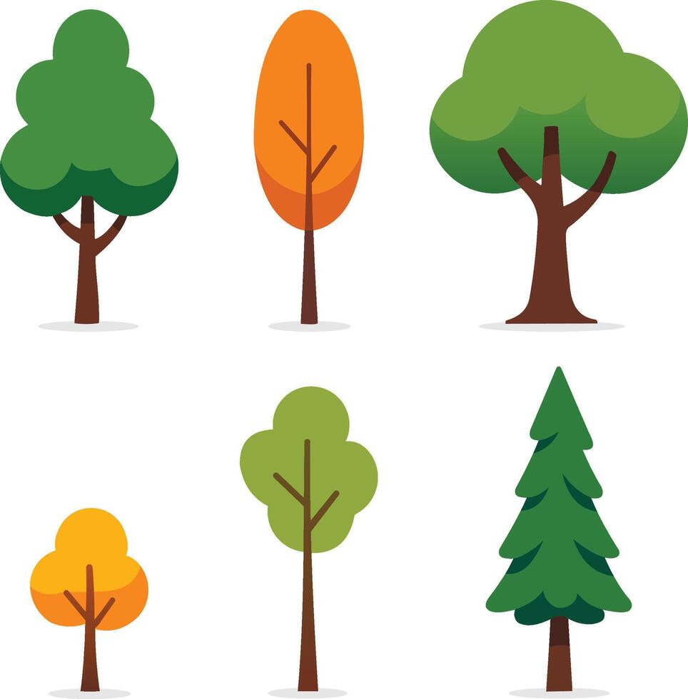 Colorful cartoon trees in different shapes vector