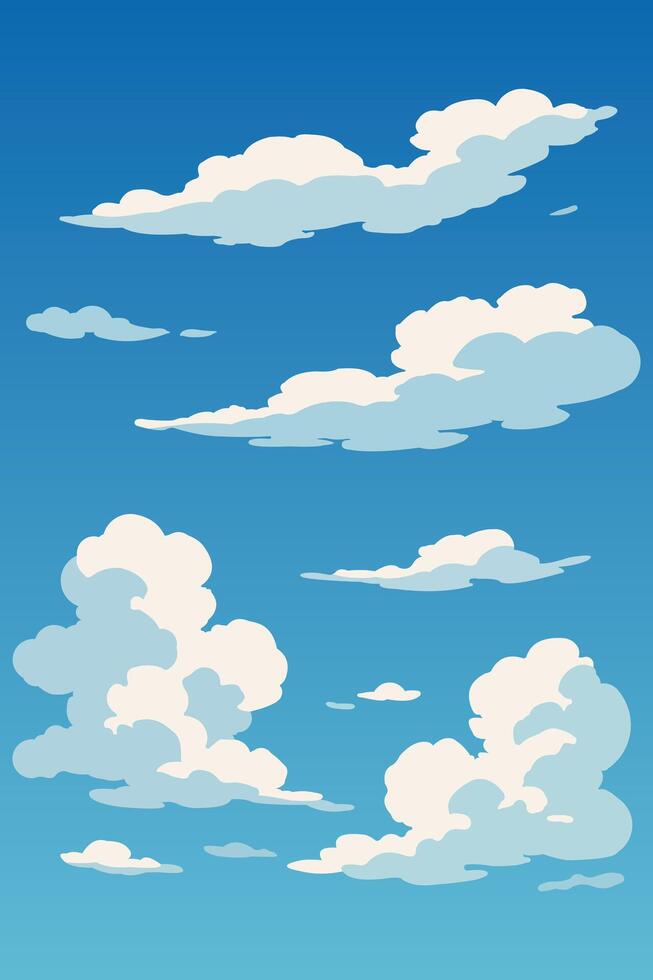 Cartoon clouds in a bright blue sky vector