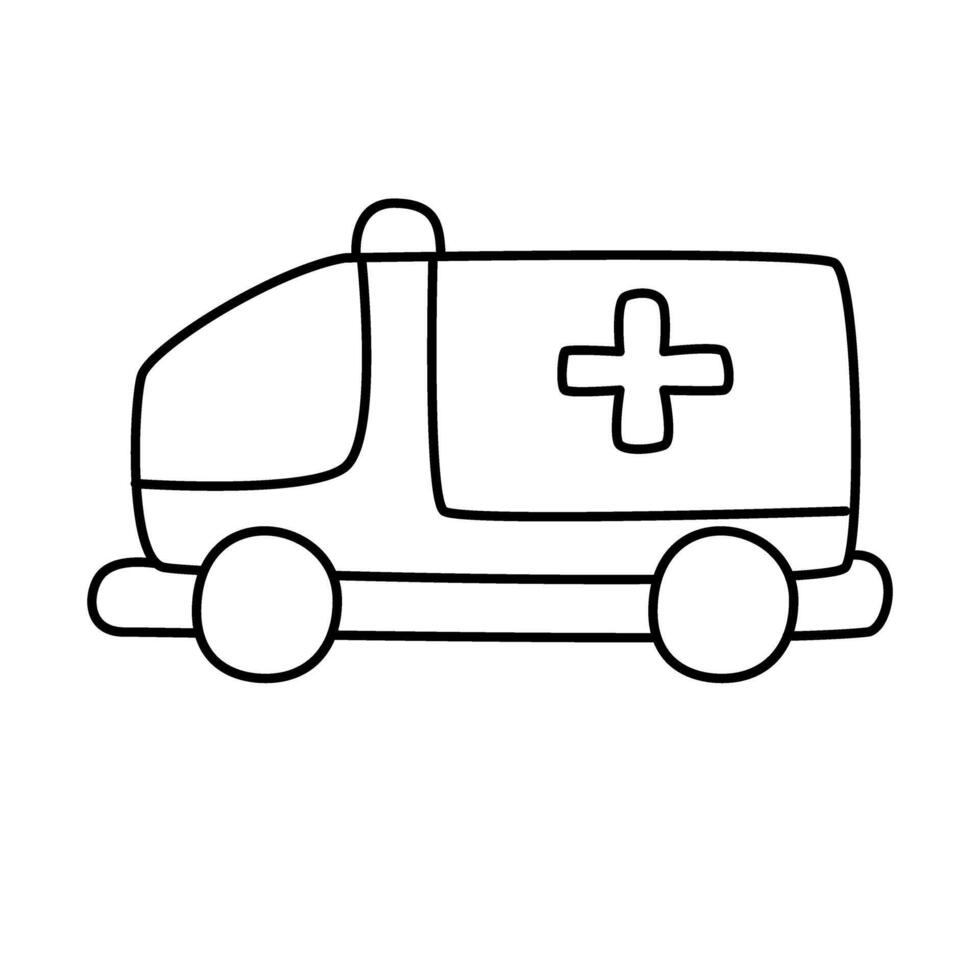 An ambulance is shown in a line drawing vector