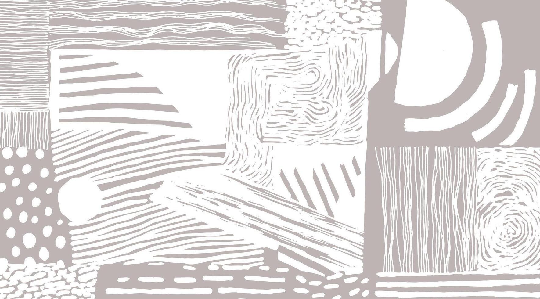 Abstract pattern featuring hand drawn textures and organic linework. Inspired by woodcut prints, nature rhythms, and minimalist geometry. vector