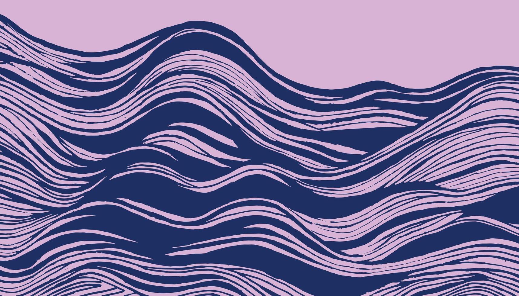 Hand drawn brush line abstract flowing wave and water pattern, Japanese and ethnic wood carving, block print imperfect texture background, calm and simple graphic for textile, carpet vector