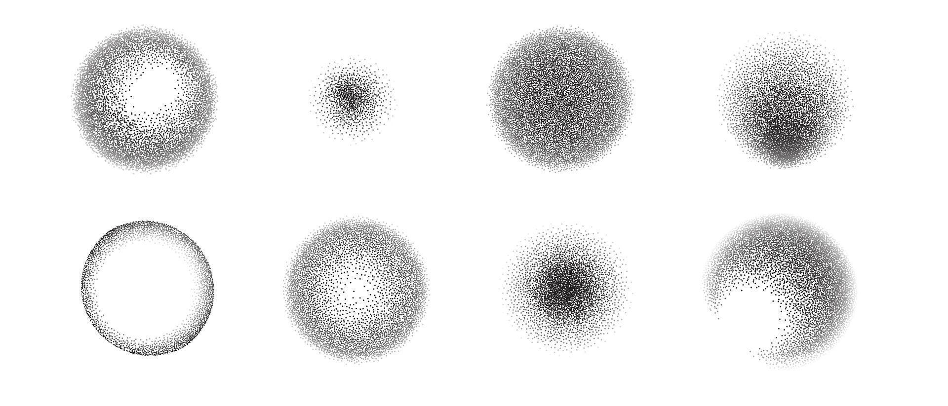 Dot grain spray gradient with noise or background pattern for shape and round brush. Abstract white effect with black paint or shadow dust. Stipple design for sand or texture. vector