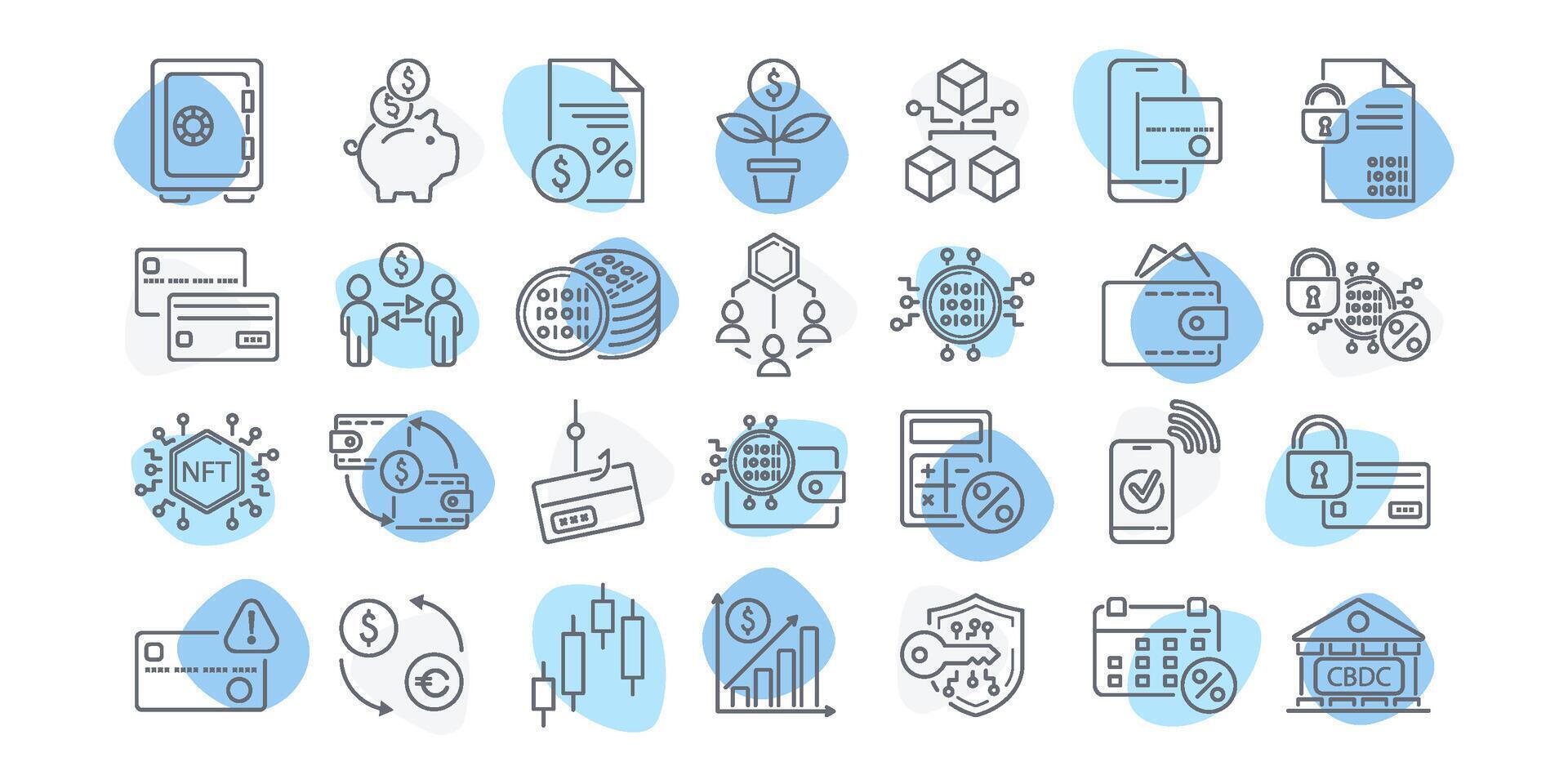Financial technology and blockchain icons vector