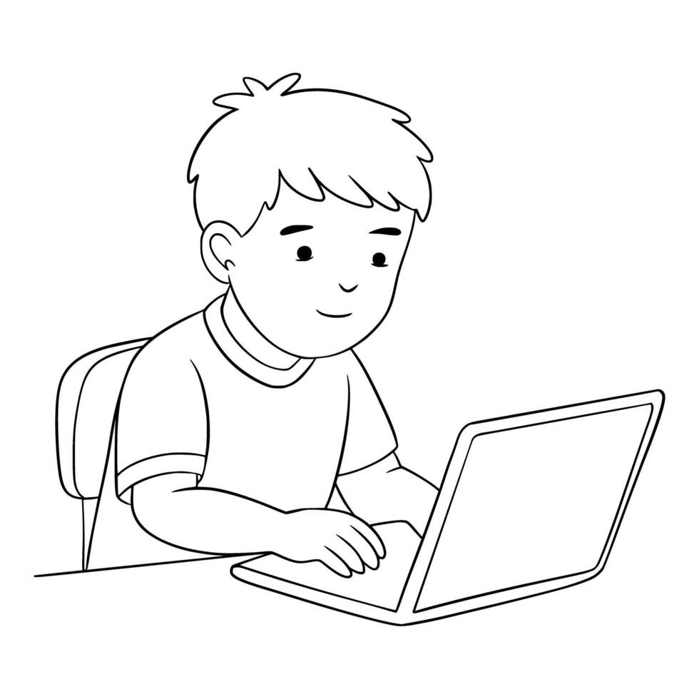 Kid open laptop School Illustration Education Student Children vector
