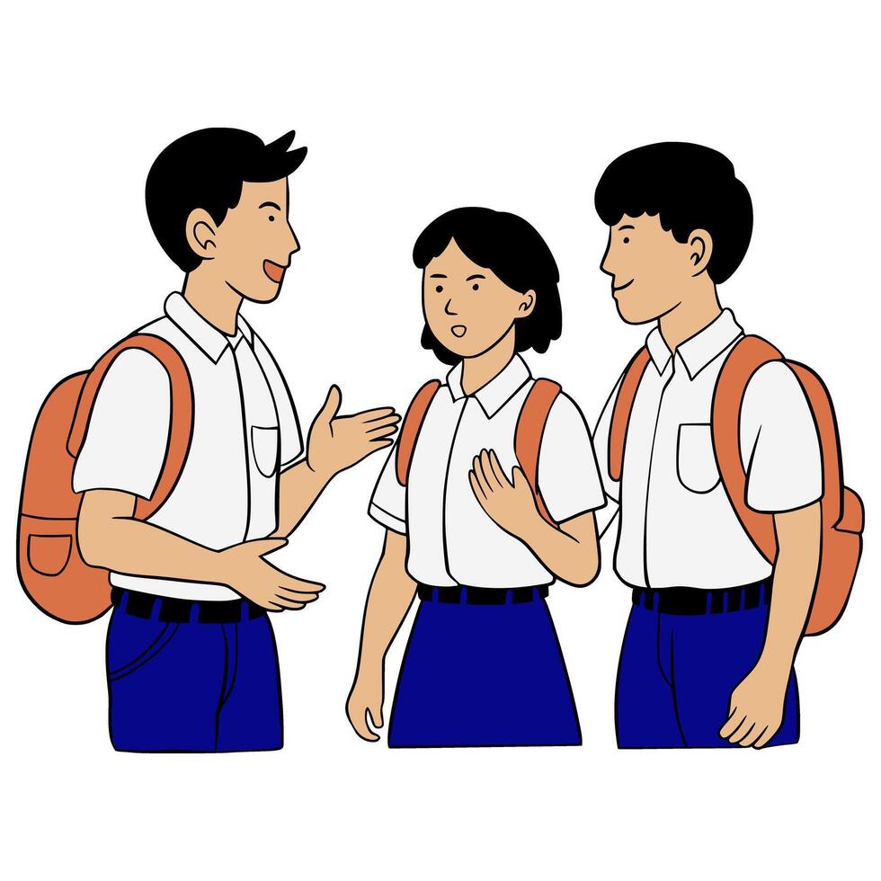 Indonesian high school students. Walking together to school. Chatting with school friends Illustration vector