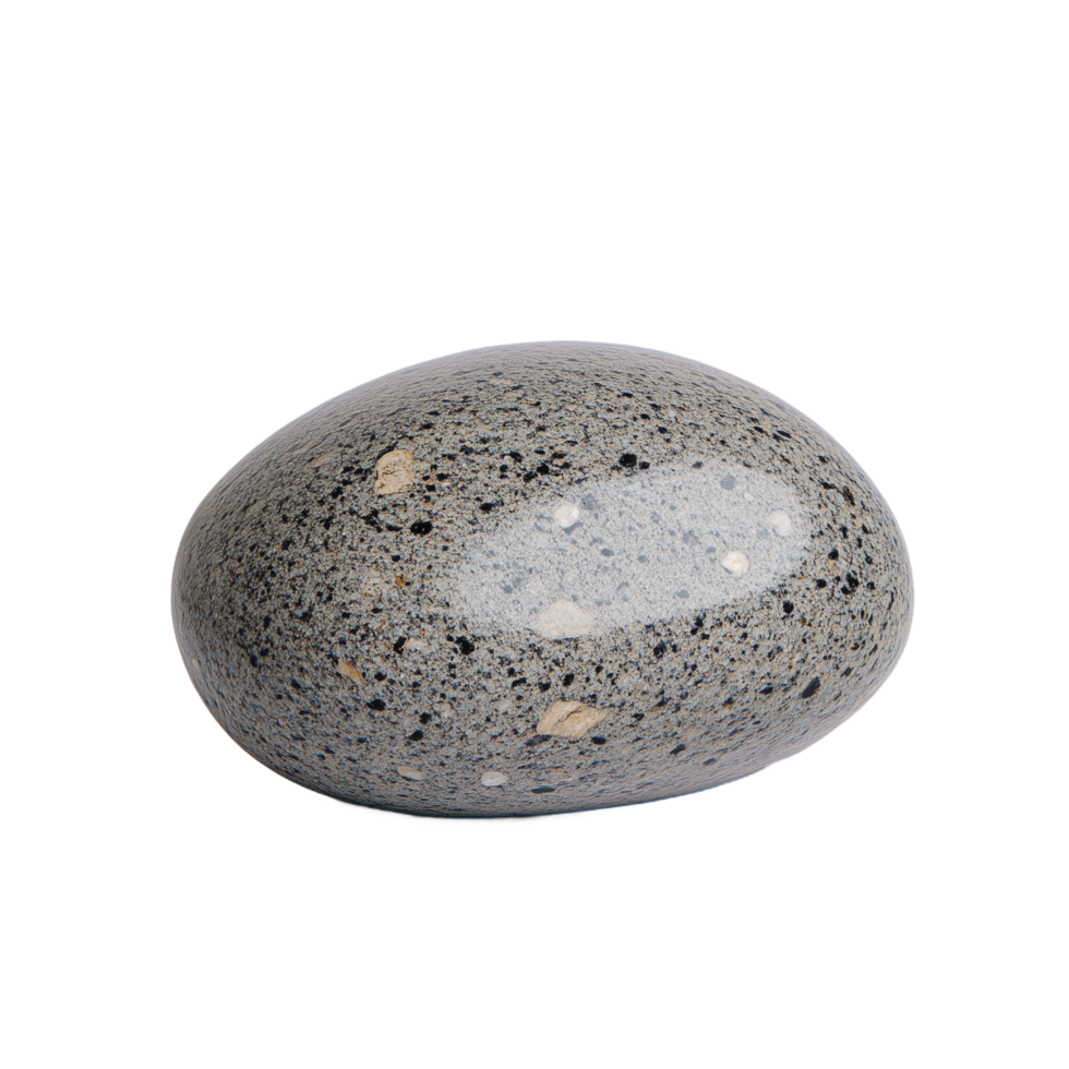 Smooth grey stone with speckled texture isolated on transparent background showcasing natural beauty and simplicity png