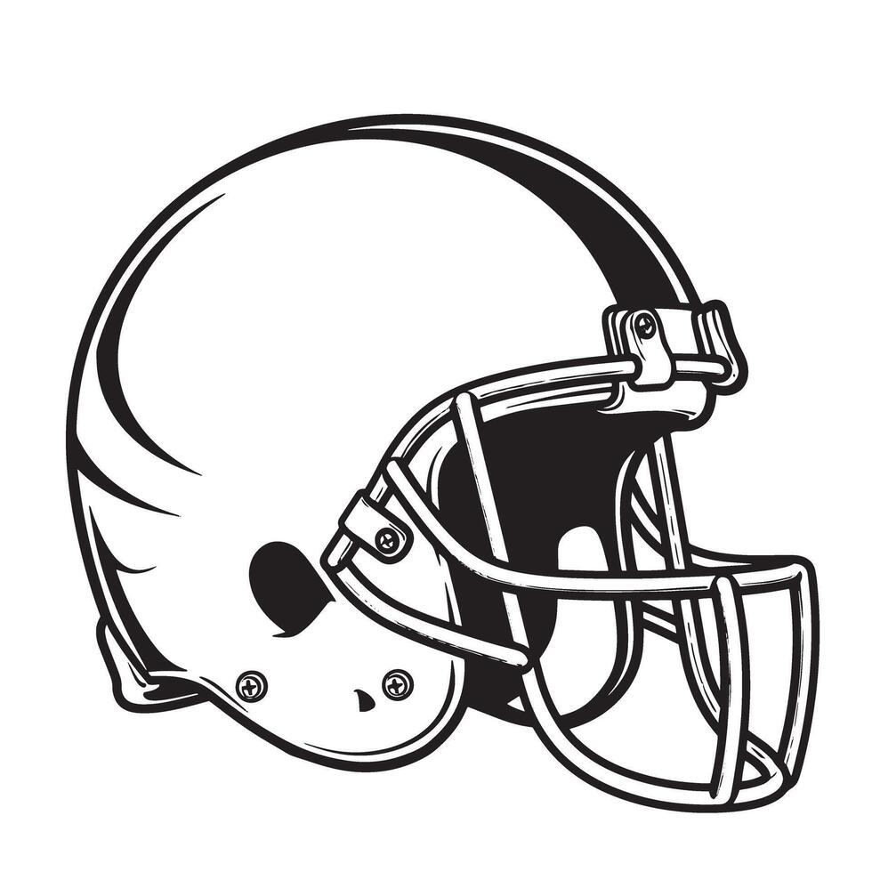 Detailed black and white illustration of a vintage american football helmet in profile view vector