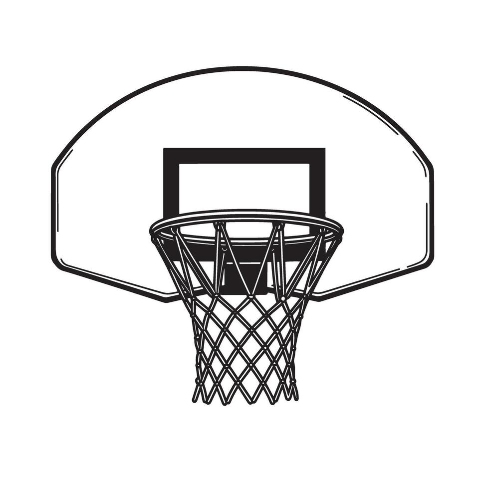 Detailed black and white basketball hoop illustration perfect for sports and athletic related designs vector
