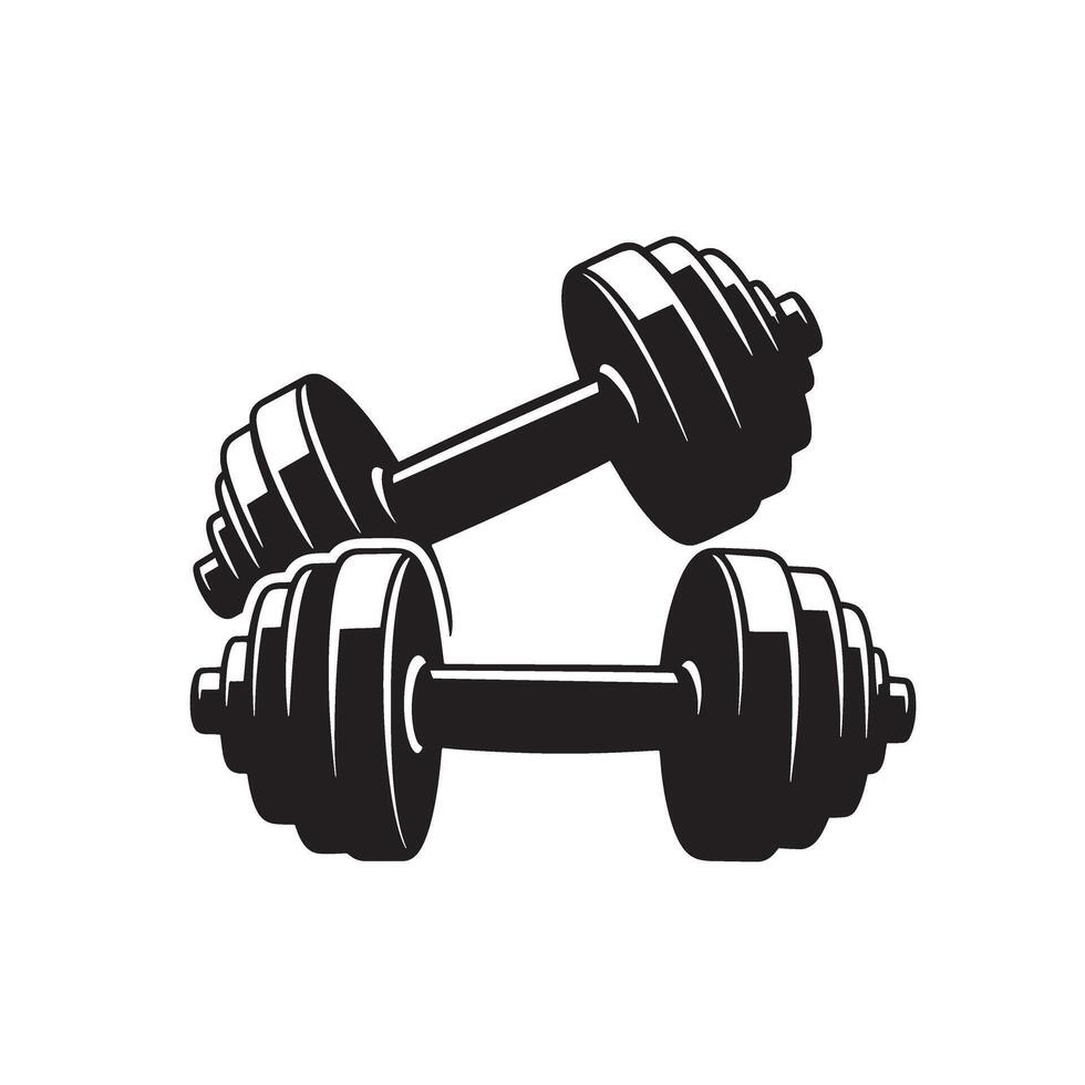 Classic black and white illustration of two dumbbells representing strength and fitness vector
