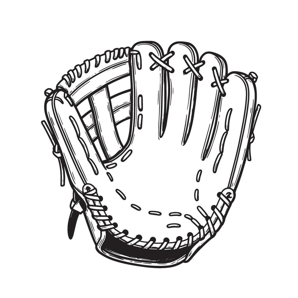 Hand-drawn illustration of a baseball glove ready for catching the ball during the game vector