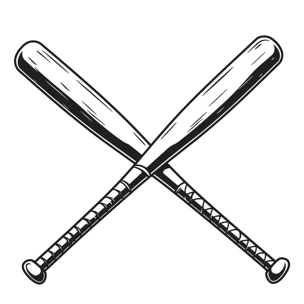 Crossed baseball bats illustration in a retro vintage style for sports themes vector
