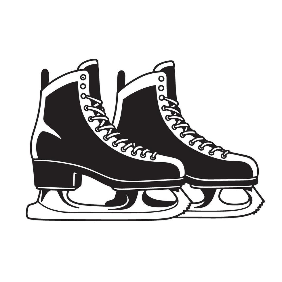 Black and white illustration of a pair of ice skates isolated on white background vector