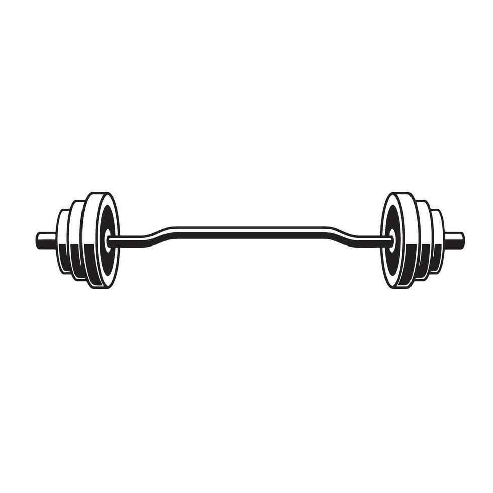 Black and white illustration of a classic barbell weight lifting equipment on white background vector