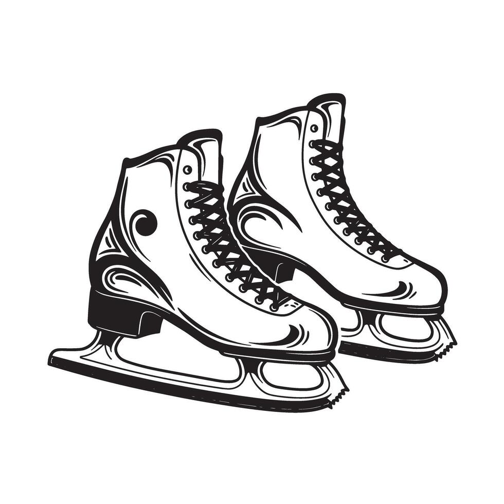 illustration of two detailed ice skates isolated on a plain white vector