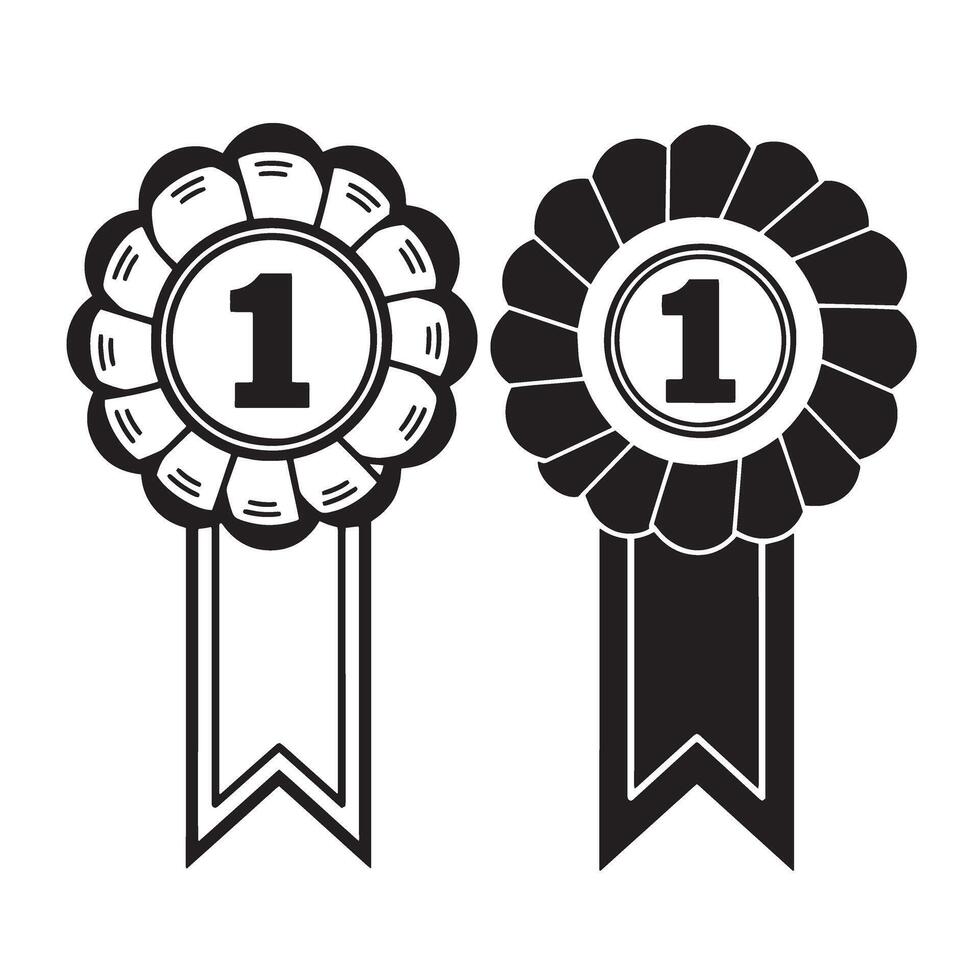 Award ribbons depicting first place recognition in simple black and white style vector