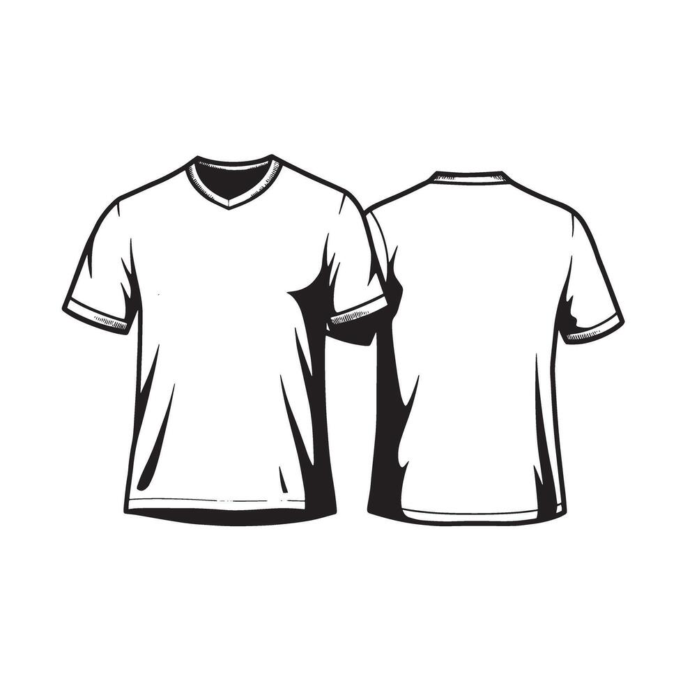 Front and back view of a simple blank white t-shirt illustration vector
