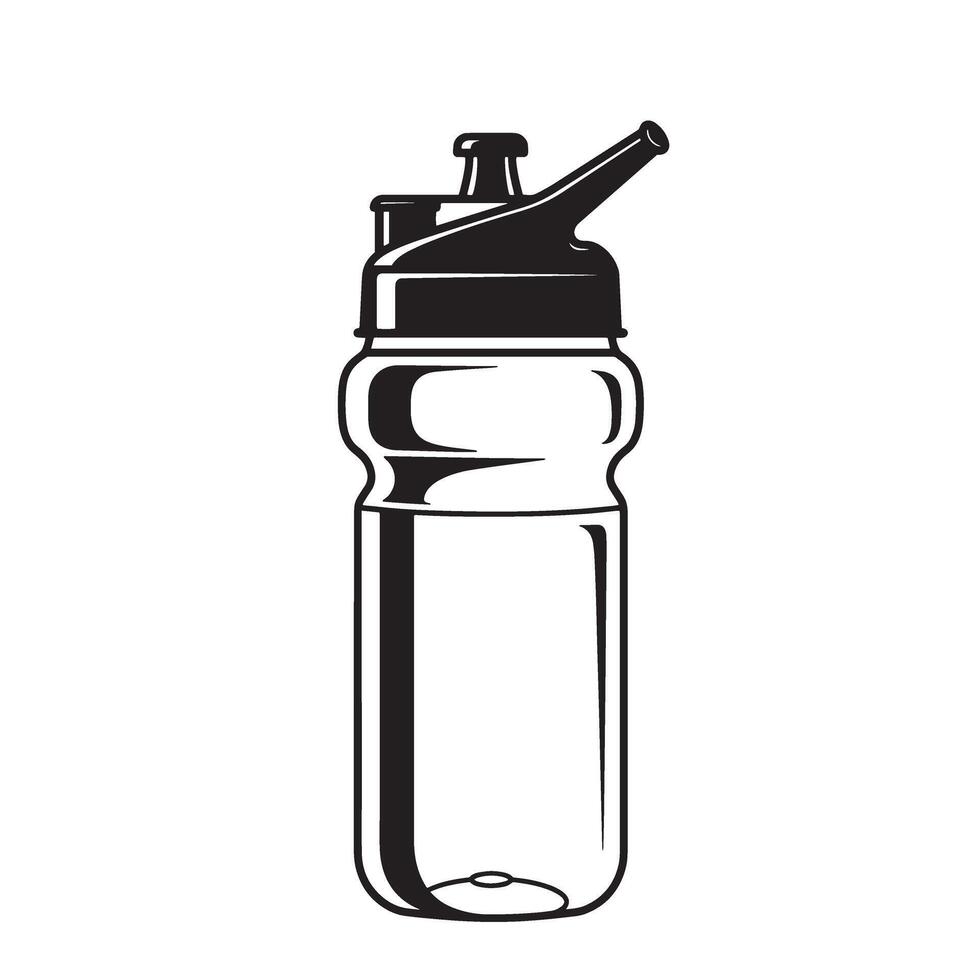 Black and white illustration of a sleek sports water bottle for active lifestyle and hydration vector