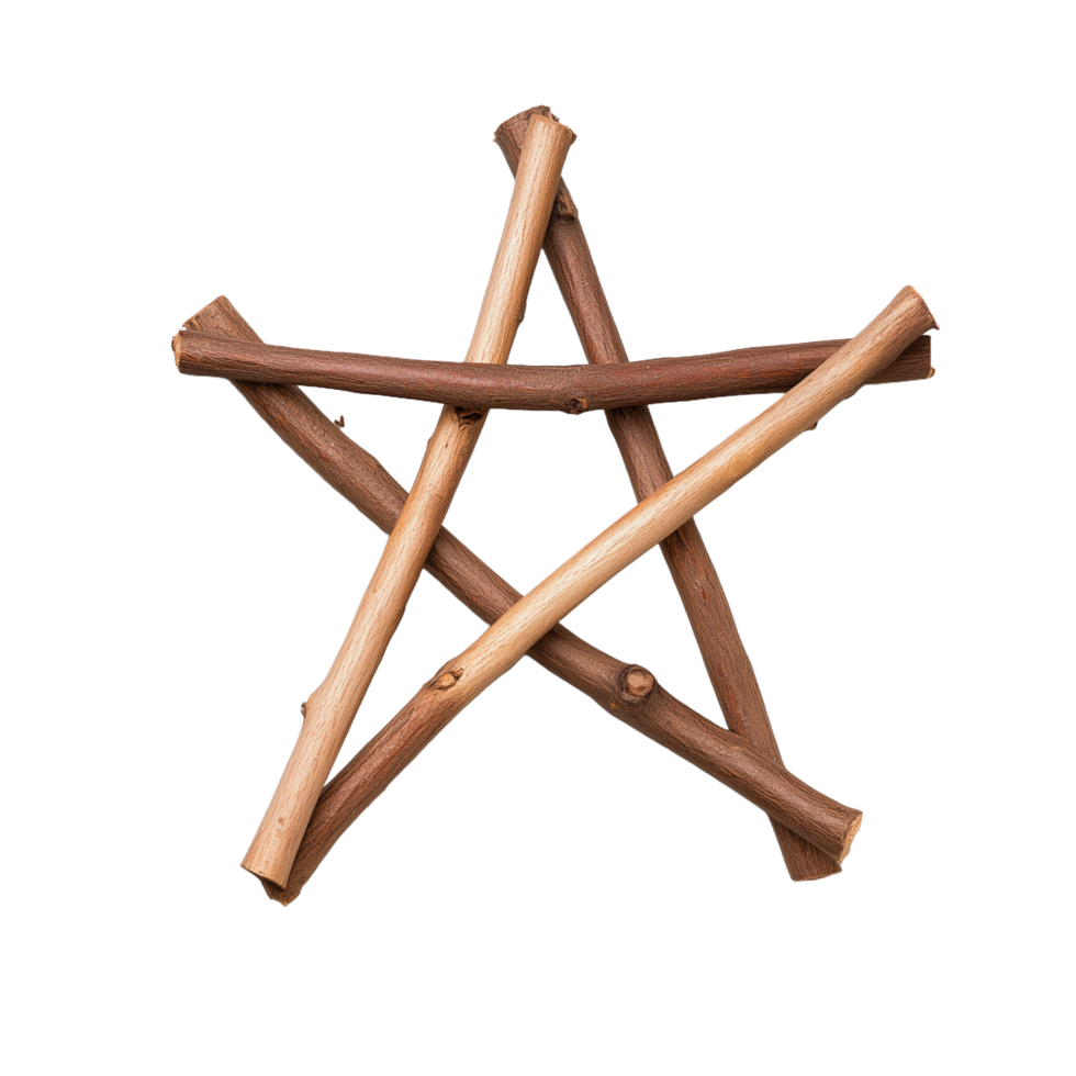 Wooden star made of natural branches isolated on transparent background for holiday decoration and rustic design projects png