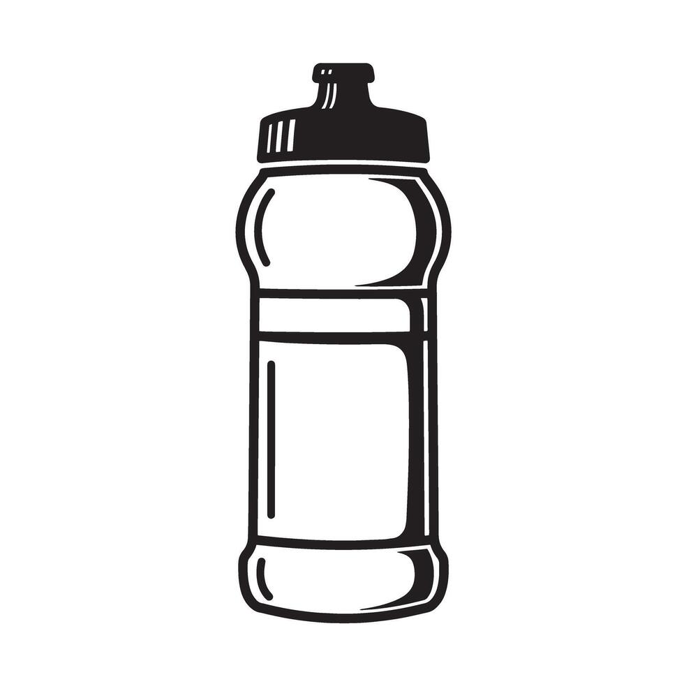Black and white illustration of a modern reusable water bottle for hydration. vector