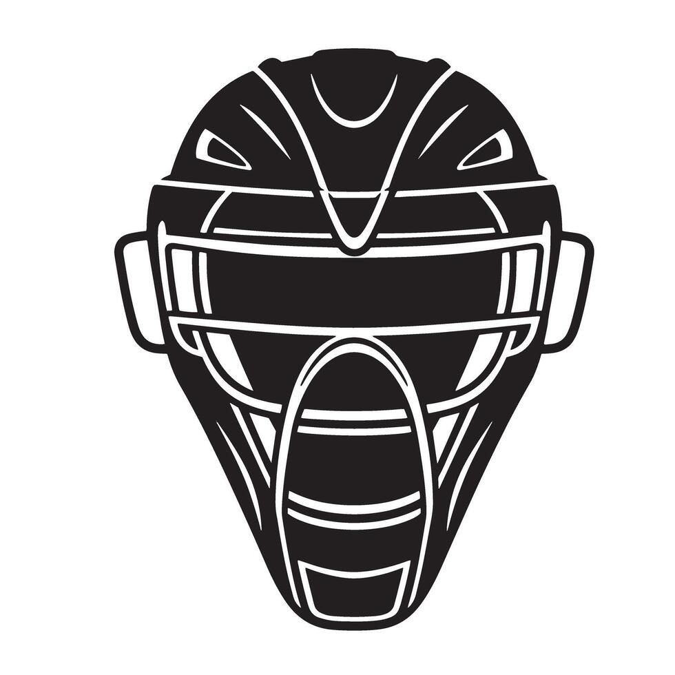 Detailed black and white illustration of a lacrosse goalie mask for sports themed design vector
