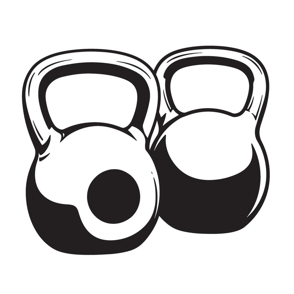 Black and white illustration of two kettlebells representing strength and fitness training vector